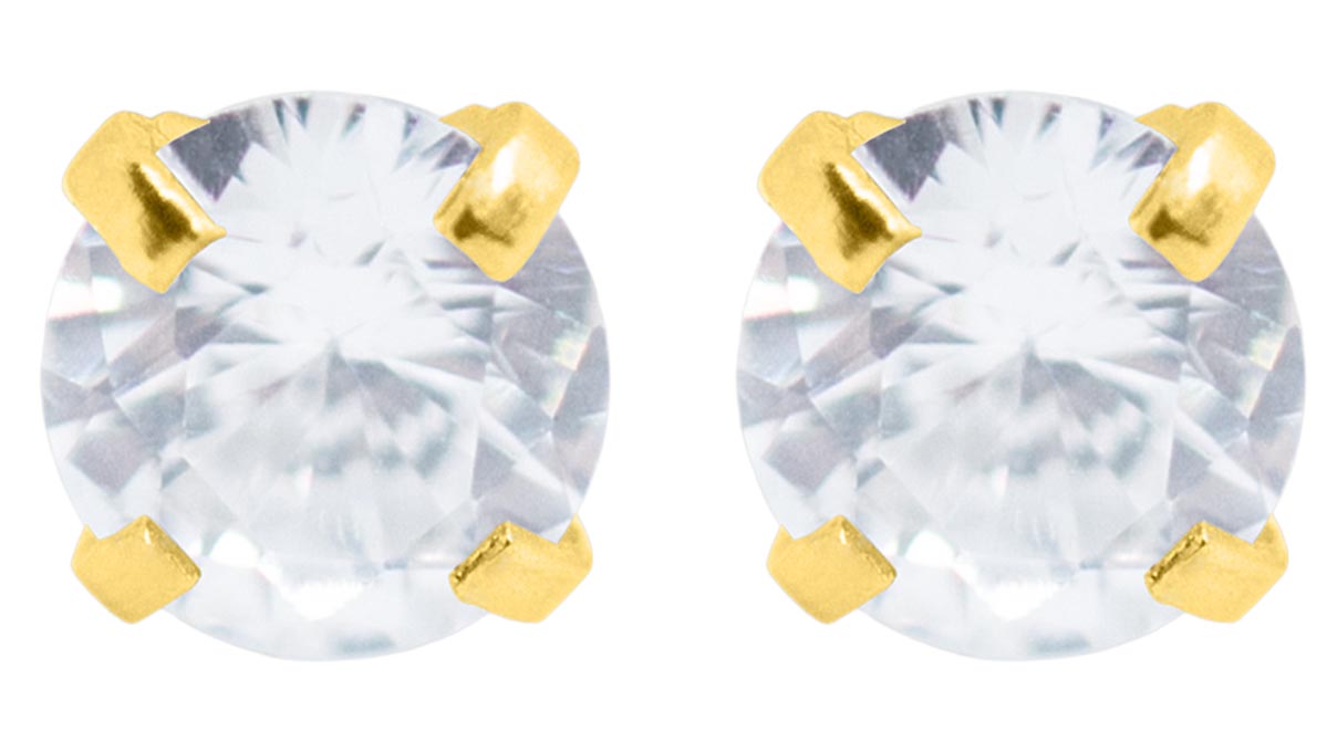 QPP Ohrstecker A72, Chaton Ø 3 mm, Zirkonia weiß, Edelstahl gelb vergoldet, 1 Paar