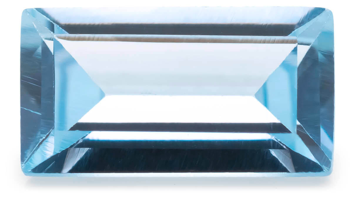 Pierre de couleur synthétique, aigue-marine, baguette, 5 x 2,5 mm