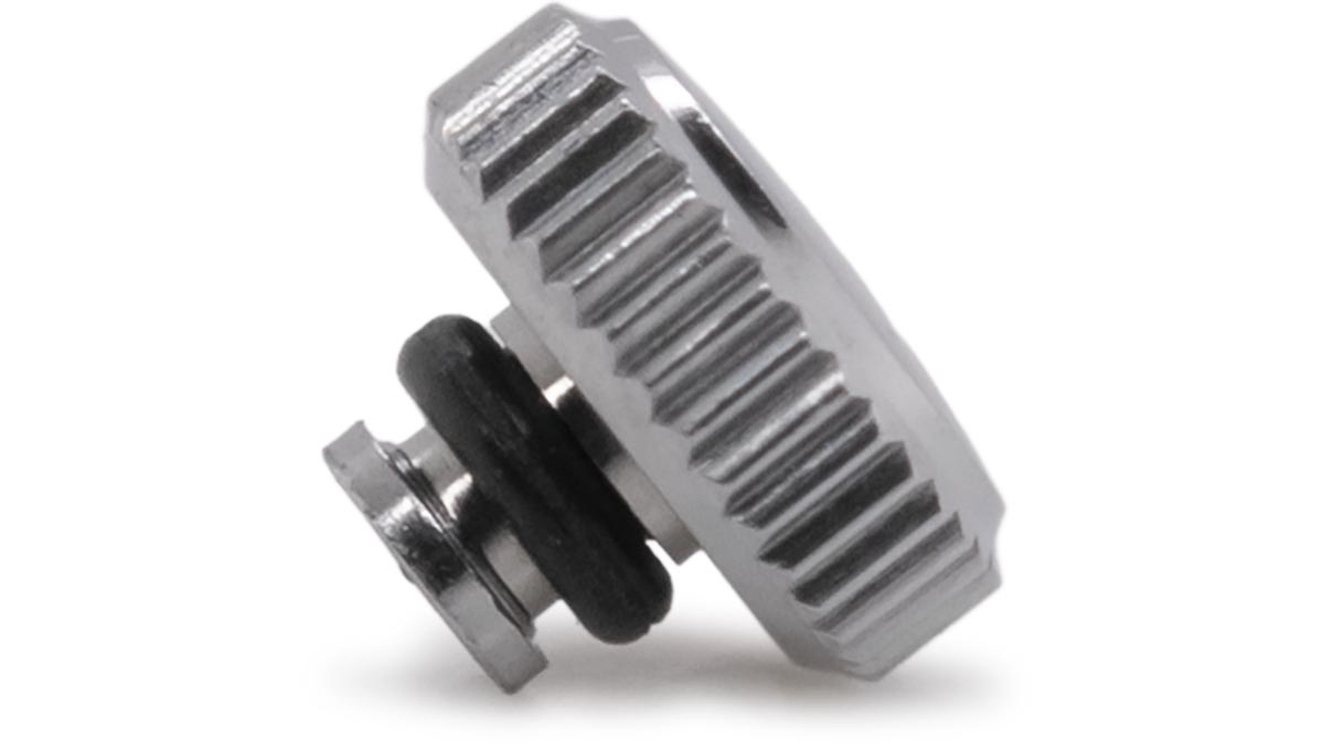 Couronne étanche, Forme japonaise, Acier inoxydable, Blanc, Tête Ø 3 mm, Filetage Ø 0,6 mm