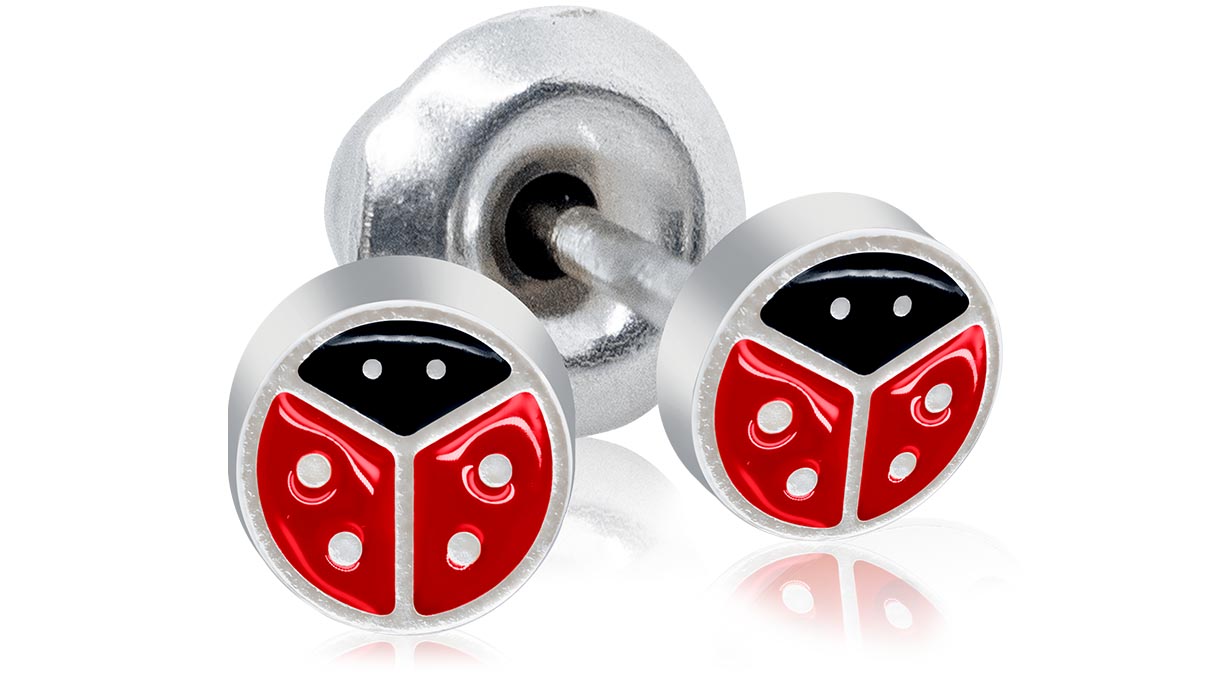QPP Ohrstecker A55, Marienkäfer Emaille, Edelstahl weiß, 1 Paar