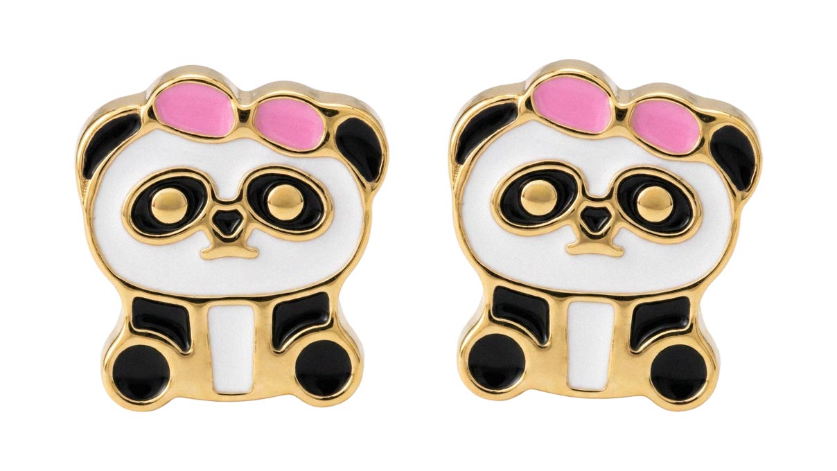 QPP puces d'oreilles A64, panda en émail, inox plaqué or jaune, 1 paire
