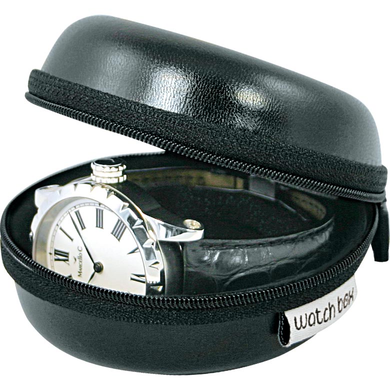 Watch Box Donut, petit étui de montre, coque dure, imitation cuir brillant, noir