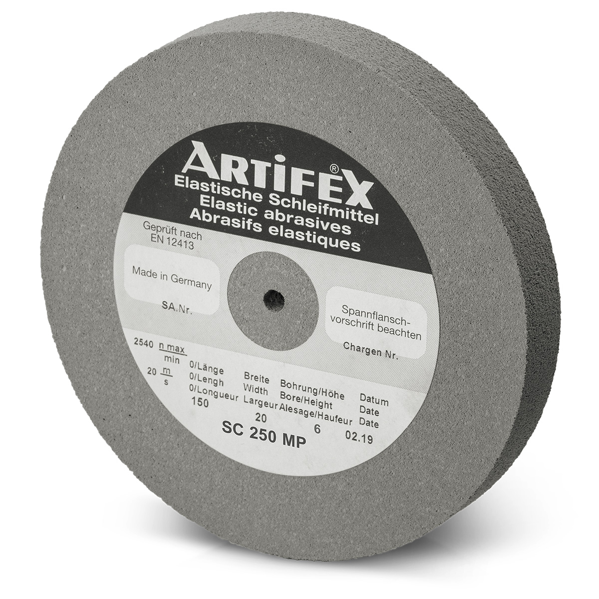 Artifex meule SC 250 MP, grain fin, dureté moyenne, Ø 150 x 20 mm, alésage Ø 6 mm