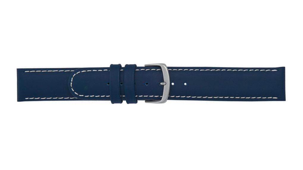 Bracelet de montre, Anfibio, Cuir de veau, 18 mm, Bleu foncé, Boucle Acier inoxydable