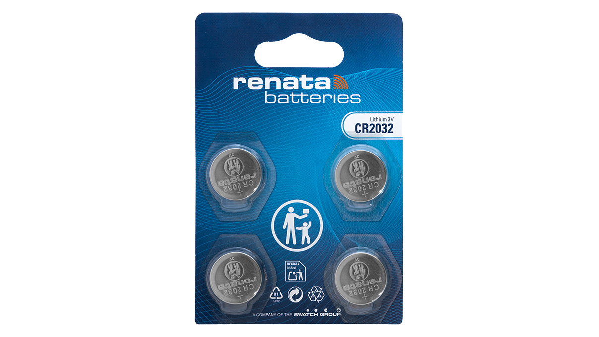 Renata CR2032 Pile bouton lithium, 3 V, non rechargeable, blister de 4 unités