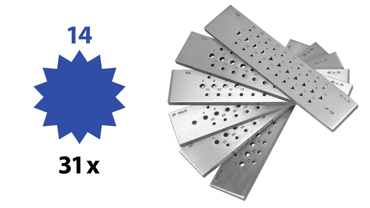 Filières à étirer, Acier, Étoile (14 branches), 31 trous, 6 - 3 mm