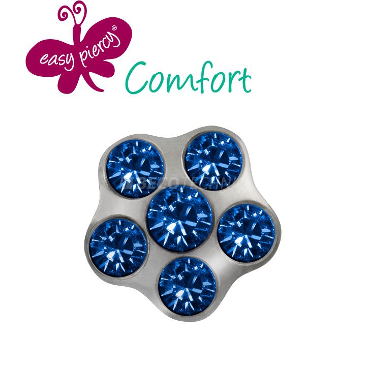 Easy Piercy Comfort 1 paire de boutons d'oreilles Flower Ø 5,0 mm, blanc, imitation saphir/saphir