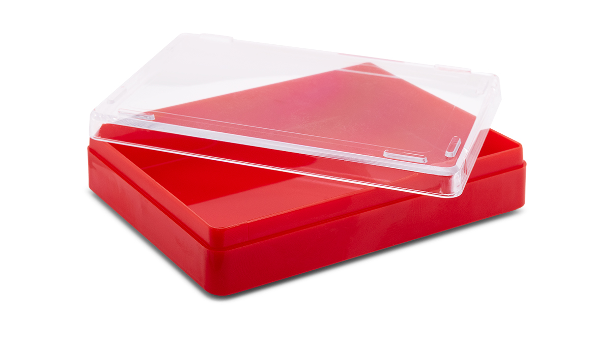 Boîte plastique avec couvercle, rouge, 17 x 90 x 64 mm