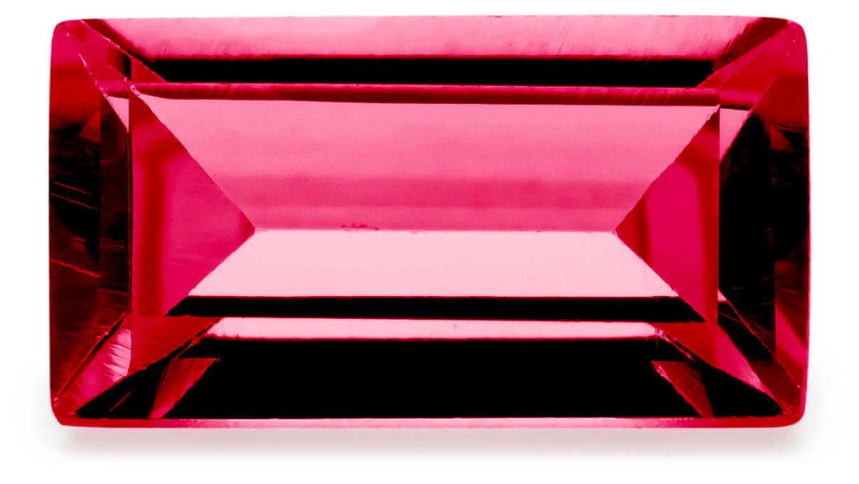 Pierre de couleur synthétique, rubis, baguette, 5 x 2,5 mm