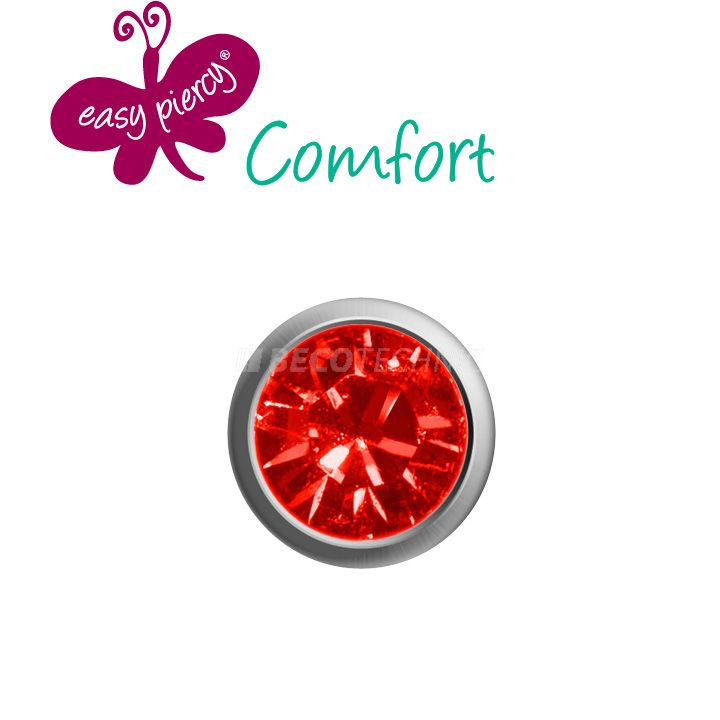 Easy Piercy Comfort 1 paire de boutons d'oreilles Ø 2,95 mm, blanc, imitation rubis