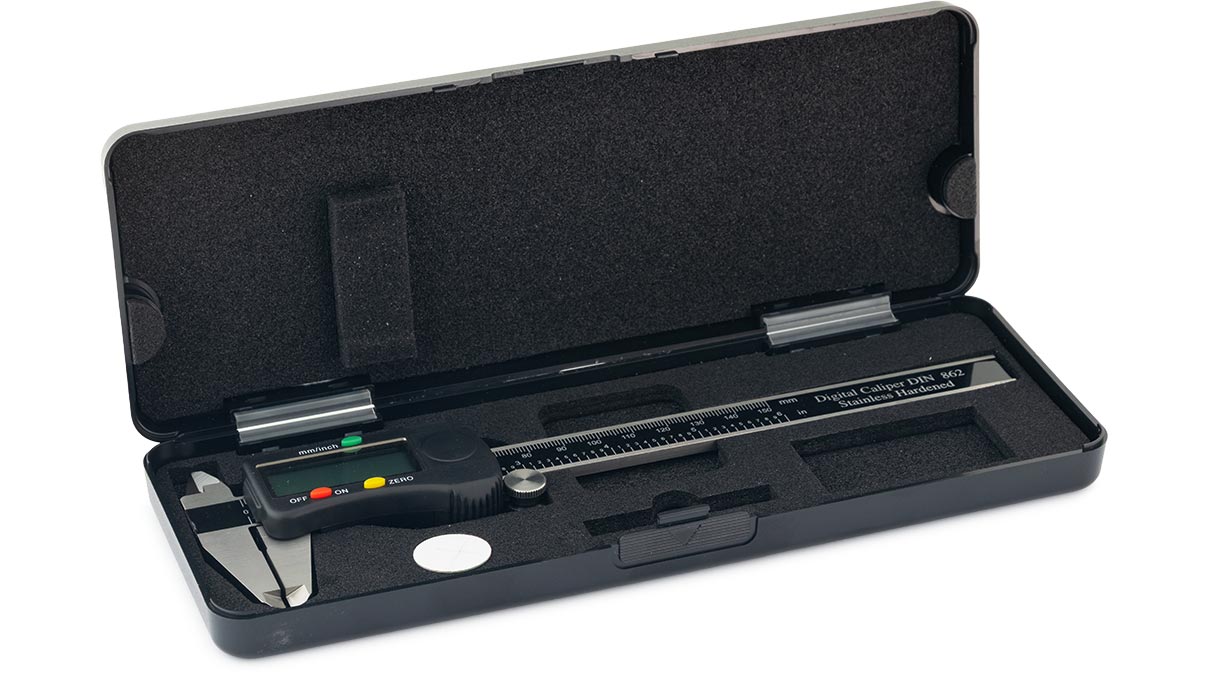 Calibre coulissant avec vis de blocage, acier inoxydable, plage de mesure 150 mm, affichage numérique 0,01 mm