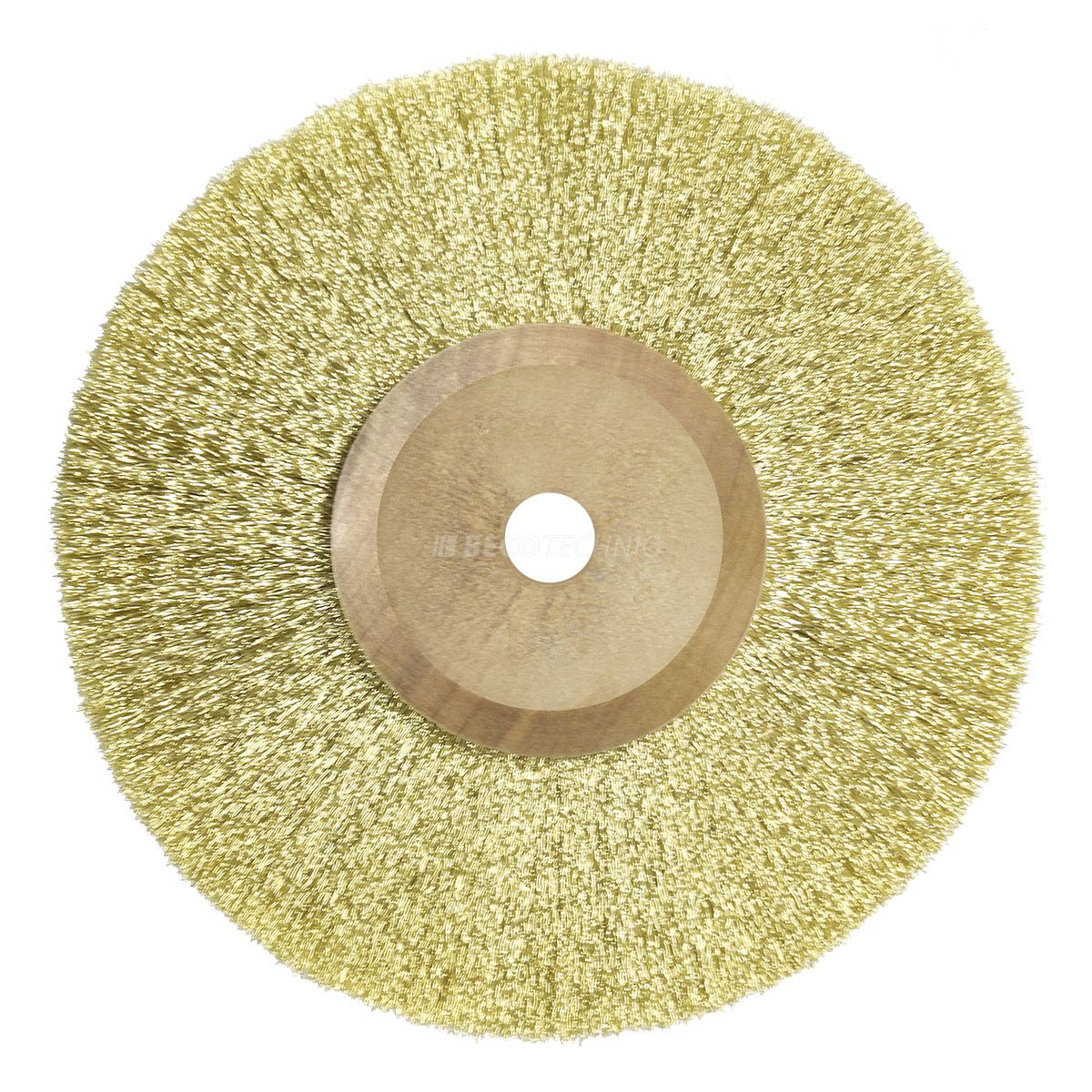 Brosse circulaire, laiton, Ø 100 mm, fil 0,1 mm, 4 rangées, avec noyau en bois