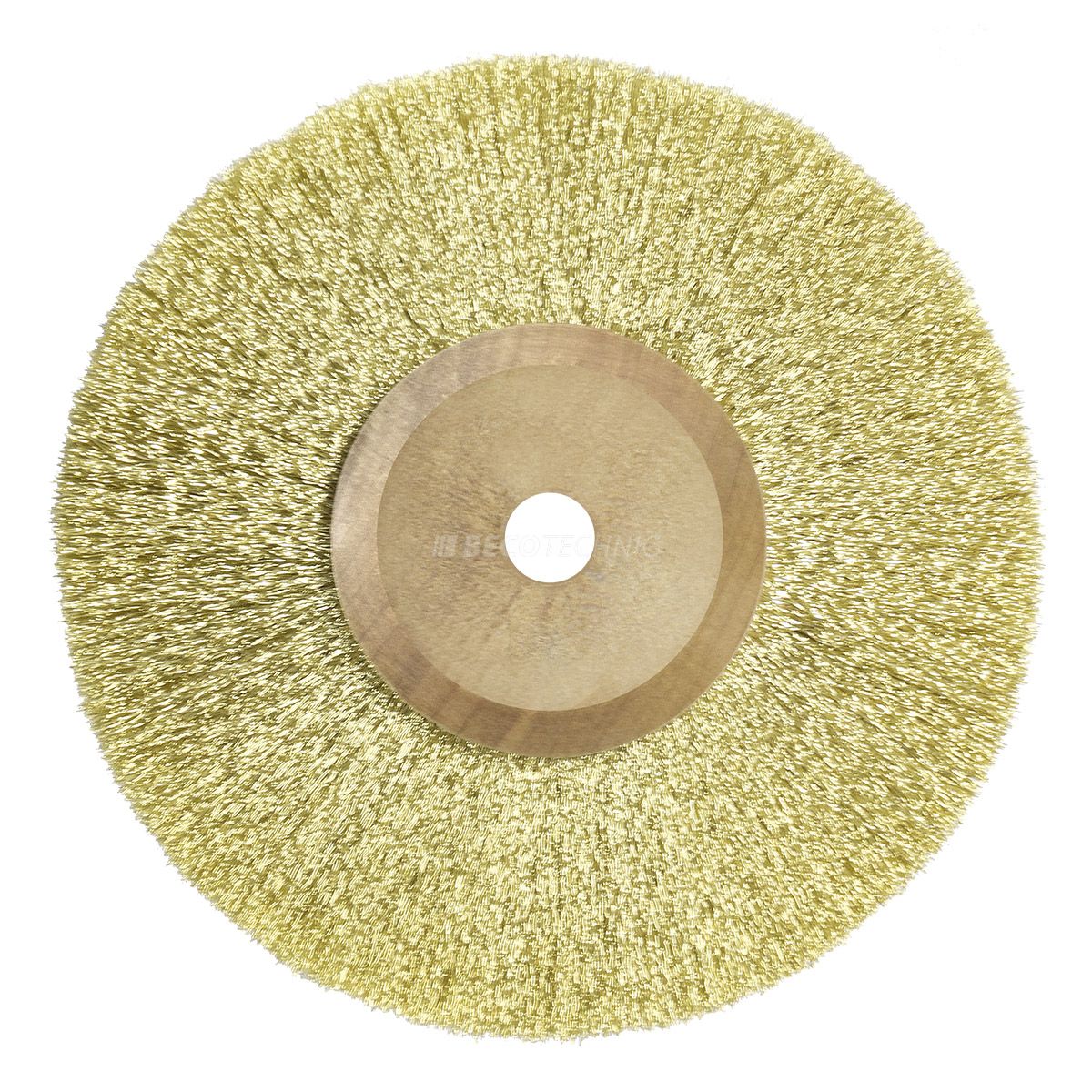 Brosse circulaire, laiton, Ø 100 mm, fil 0,12 mm, 4 rangées, avec noyau en bois