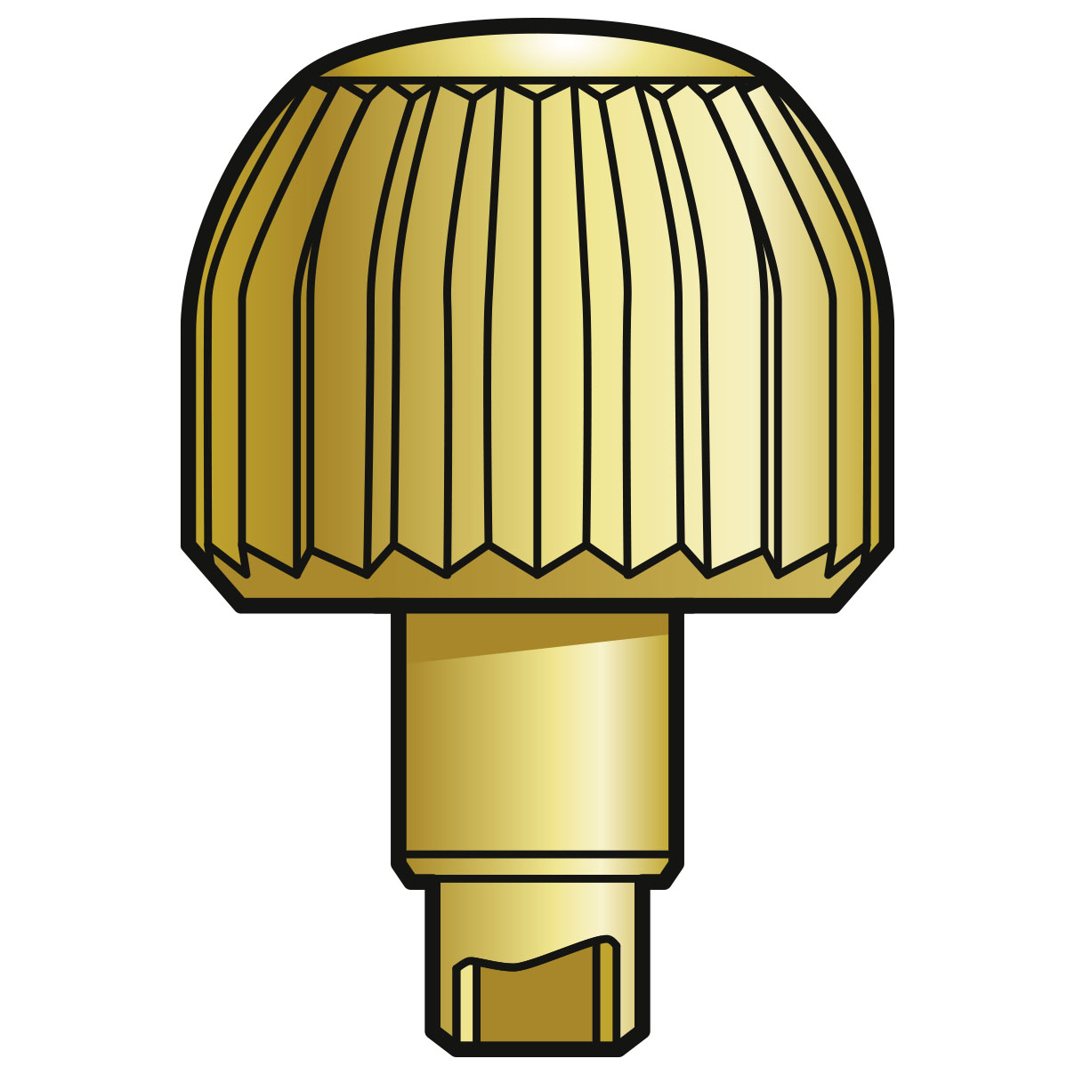 Couronne à vis, PBB, 3 microns jaune avec tubus/joint, hauteur 3,8, Ø 5,25, tubus 2,5, filetage 0,9, étanche