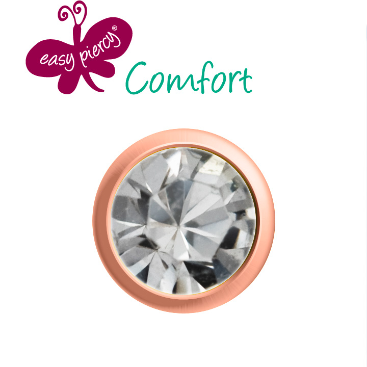Easy Piercy Comfort 1 paire de boutons d'oreilles Ø 2,95 mm, or rose, imitation diamant