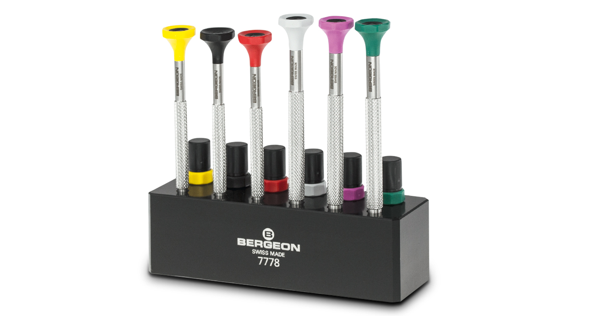 Bergeon 7778-S Socle pour 6 tournevis et 6 tubes de lames de rechange