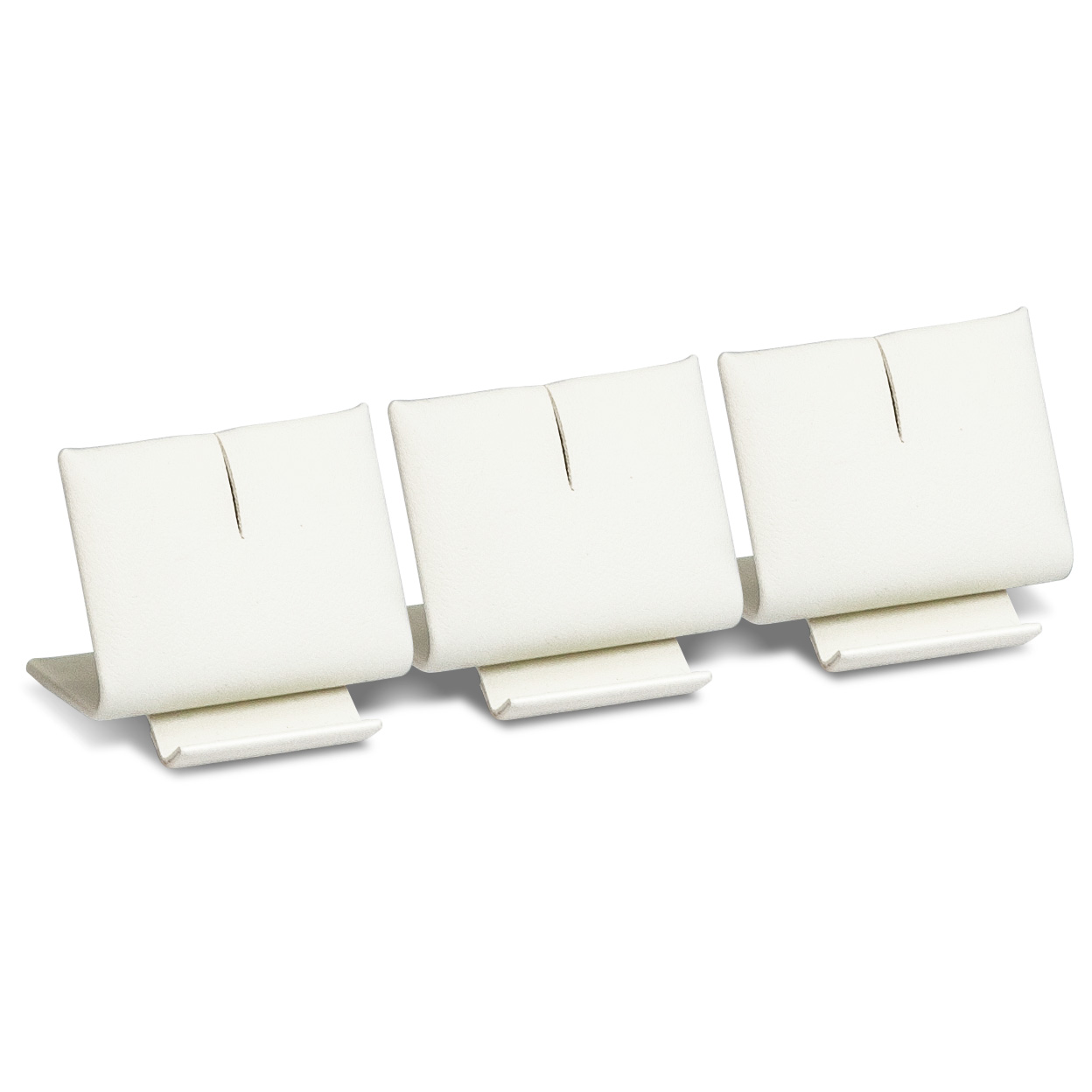 Triple presentation display for pendants, low, smooth leather imitation, ecru, LxWxD ca. 3,0 x 11,0 x 3,0 cm