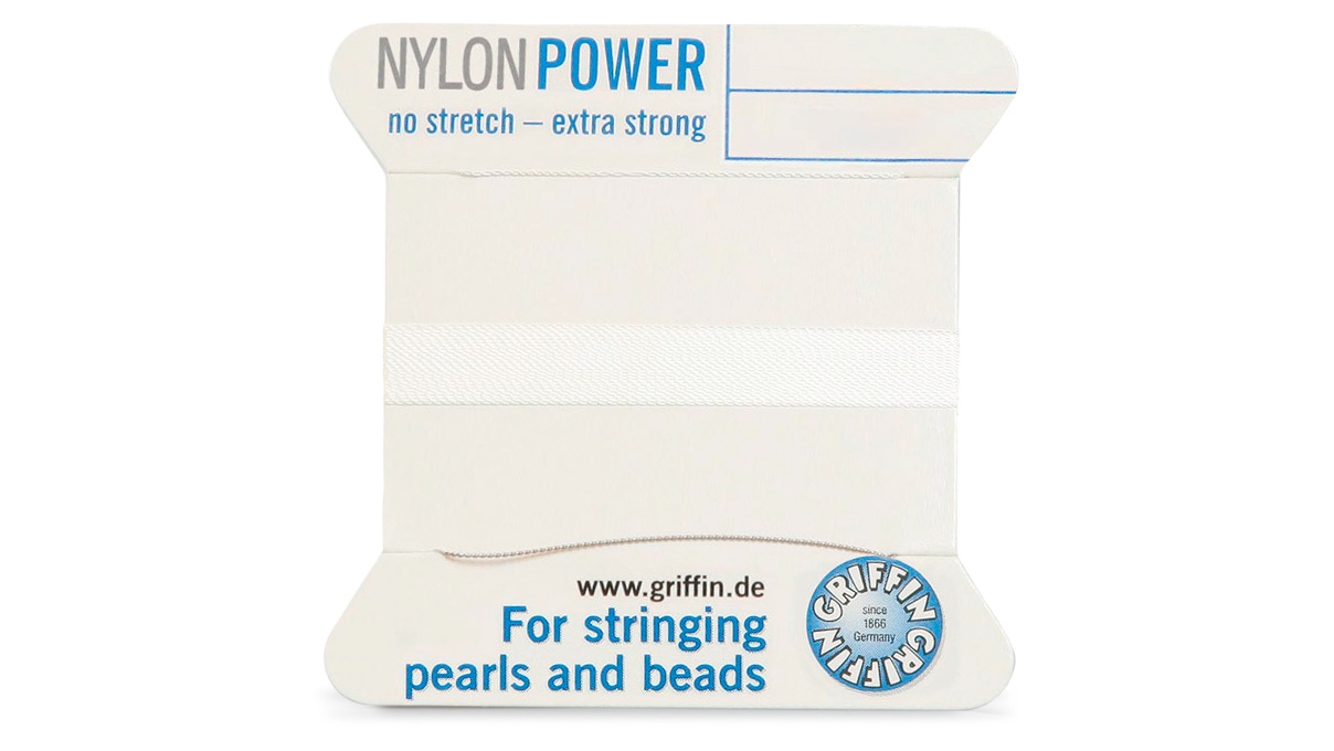 Griffin NylonPower fils perlés, Blanc, Épaisseur 5 (0,65 mm), Avec 1 aiguille, 2 mètres
