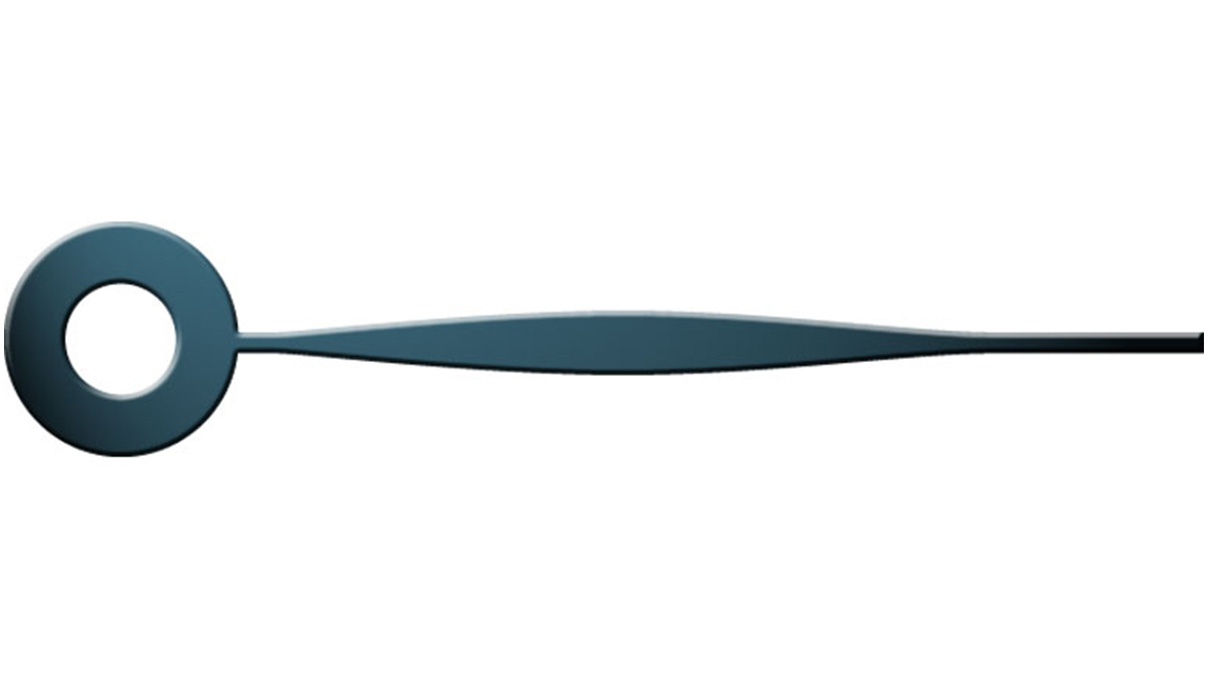 Aiguille des minutes, forme de lance, bleu-noir, trou Ø 0,9 mm, longueur 12 mm