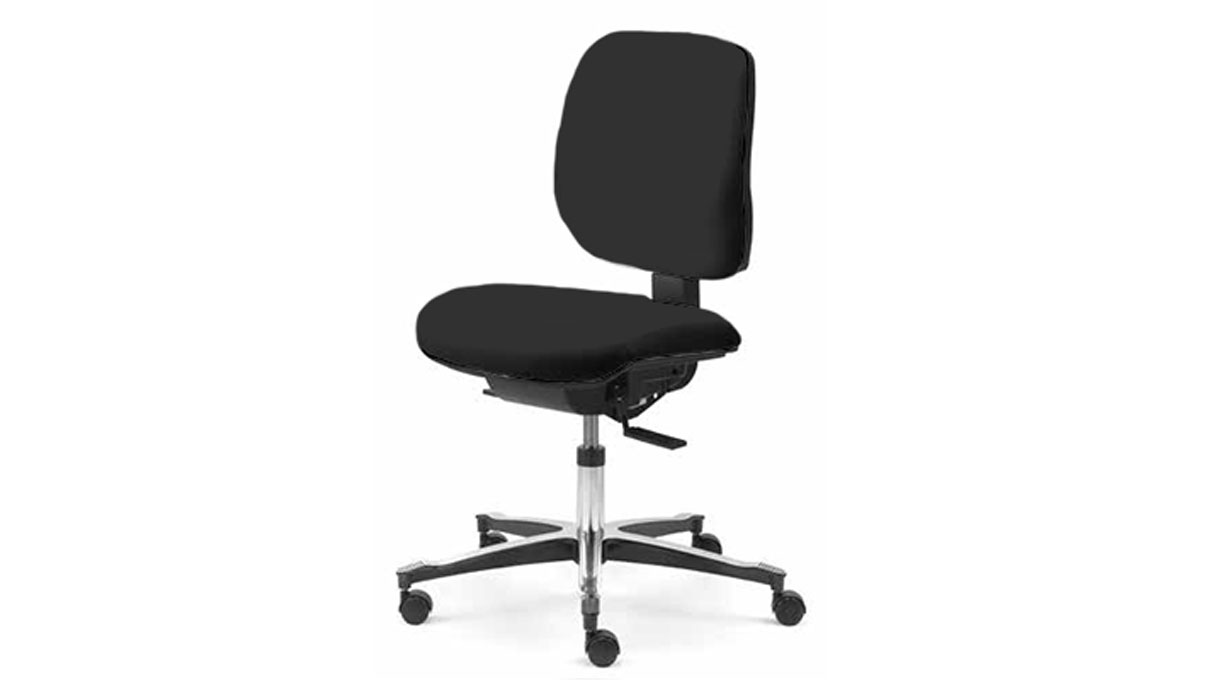 Chaise d'atelier Dauphin en similicuir, noir, hauteur d'assise 43-59 cm, piétement en aluminium poli, sans réglage de la profondeur d'assise