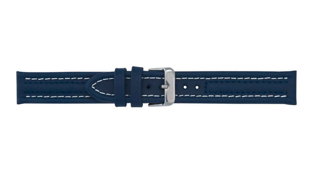 Bracelet de montre, Arizona Sport, Cuir de veau, 18 mm, Bleu, Boucle Acier inoxydable
