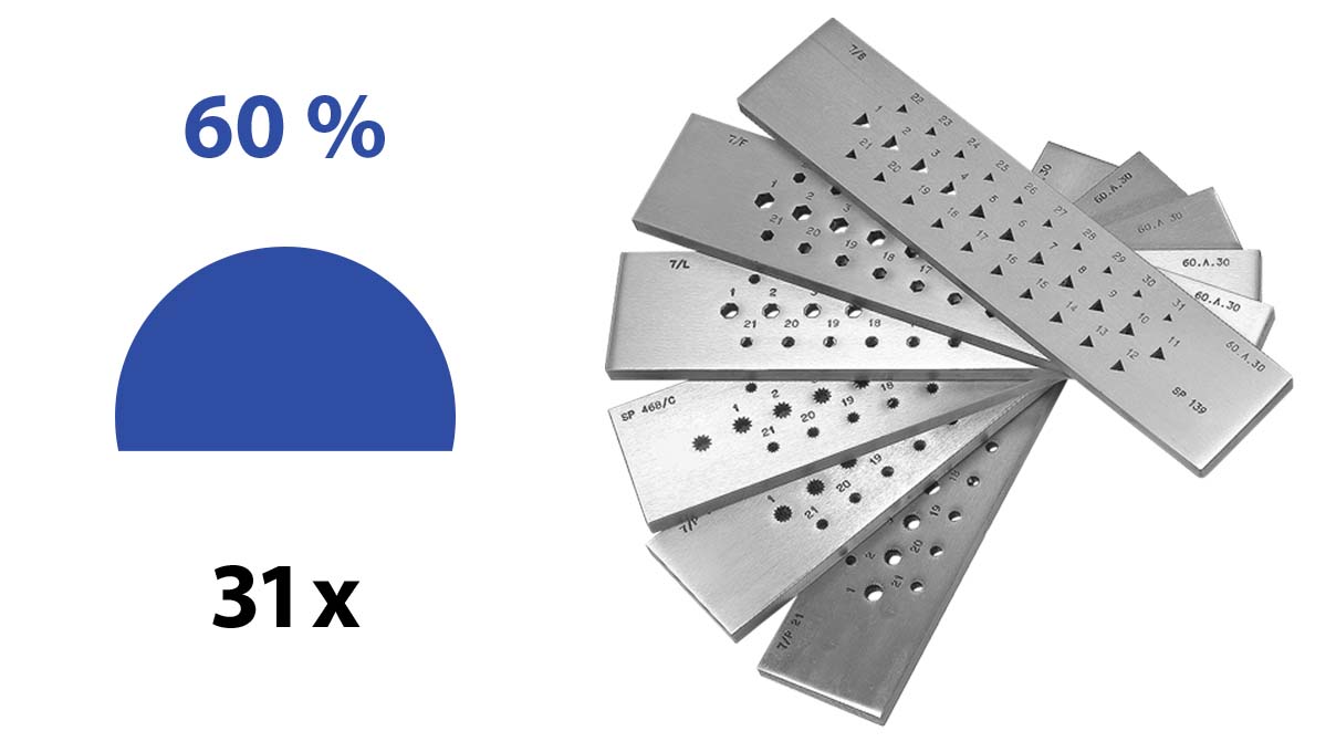 Filières à étirer, Acier, Demi-ronde, 31 trous, 12 - 9 mm