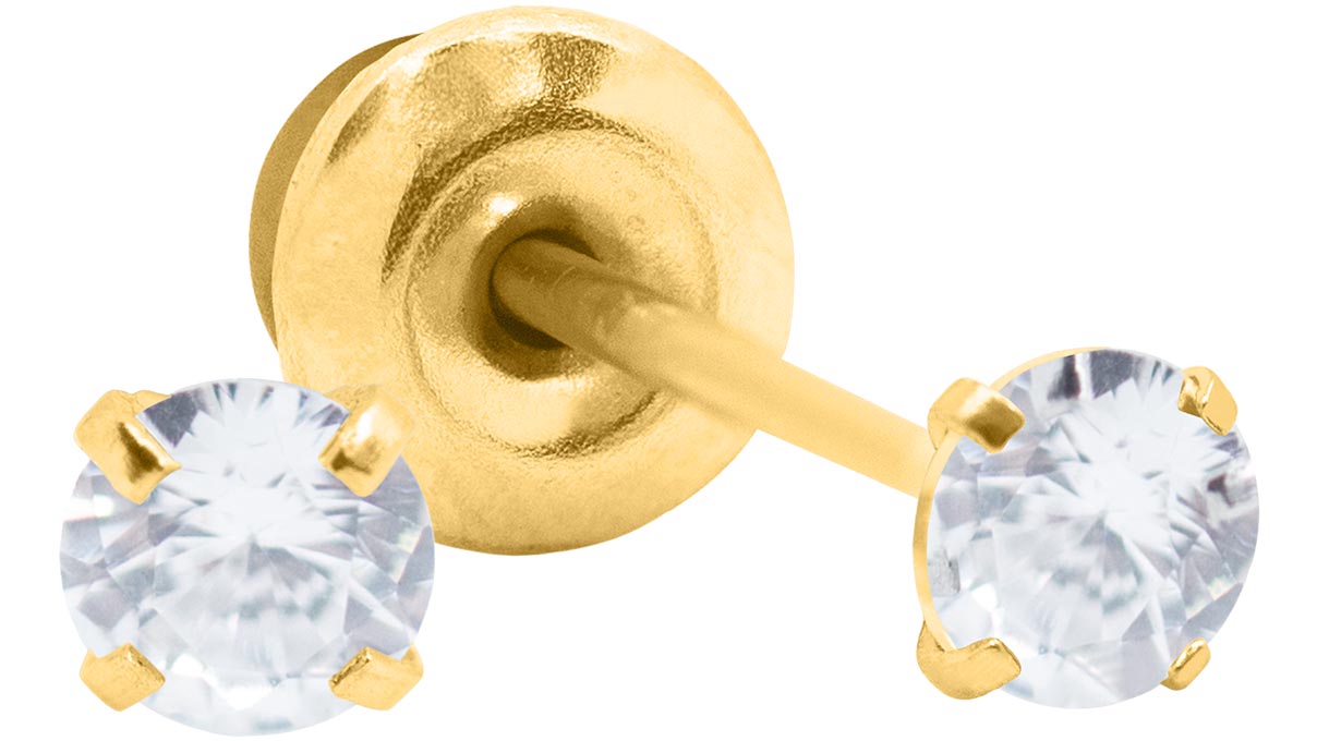 QPP Ohrstecker A72, Chaton Ø 3 mm, Zirkonia weiß, Edelstahl gelb vergoldet, 1 Paar