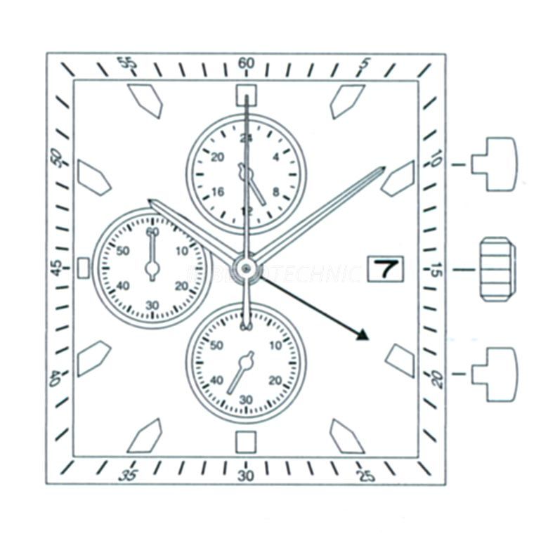 Mvt. Miyota FS17 10 1/2''' DATE3 SC CHR 24H SEC MIN DUAL Quartz - Parallel Push