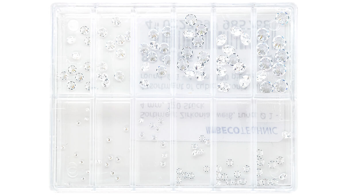 Assortiment de zircons, blanc, rond, Ø 1 - 4 mm, 120 pièces