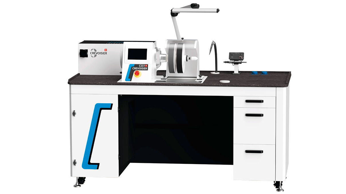 Crevoisier C551 (M12) avec établi SLINE2 Confort, aspiration incluse, plateau couleur ardoise avec
encadrement, bloc d'alimentation en bas (400 V)