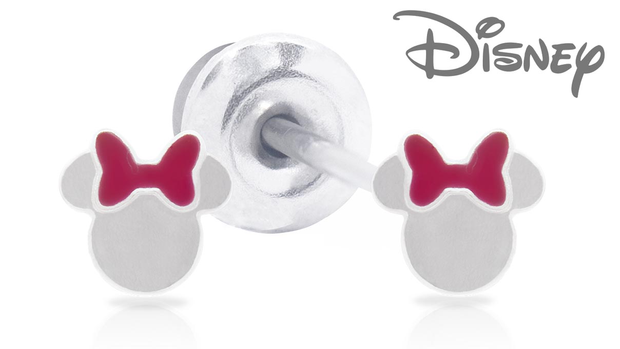 QPP Ohrstecker JCM5, Minnie, Emaille rot, Disney-lizenziert, weiß, 1 Paar