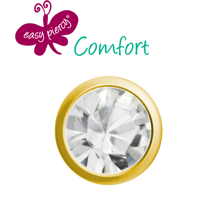 Easy Piercy Comfort 1 paire de boutons d'oreilles Ø 3,95 mm, doré, imitation diamant