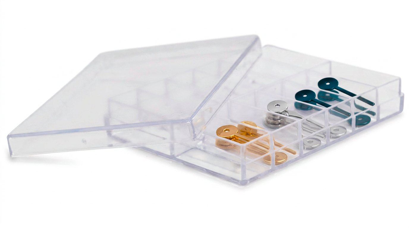 Assortiment de 45 áiguilles petite secondes (SS) / chrono compteur áiguilles, Ø trous
0,18/0,20/0,22/0,24/0,26/ 0,28+0,18/0,20/0,28 mm couleur doré jaune, nickel et noir bleuté longuer 3 - 5
mm
