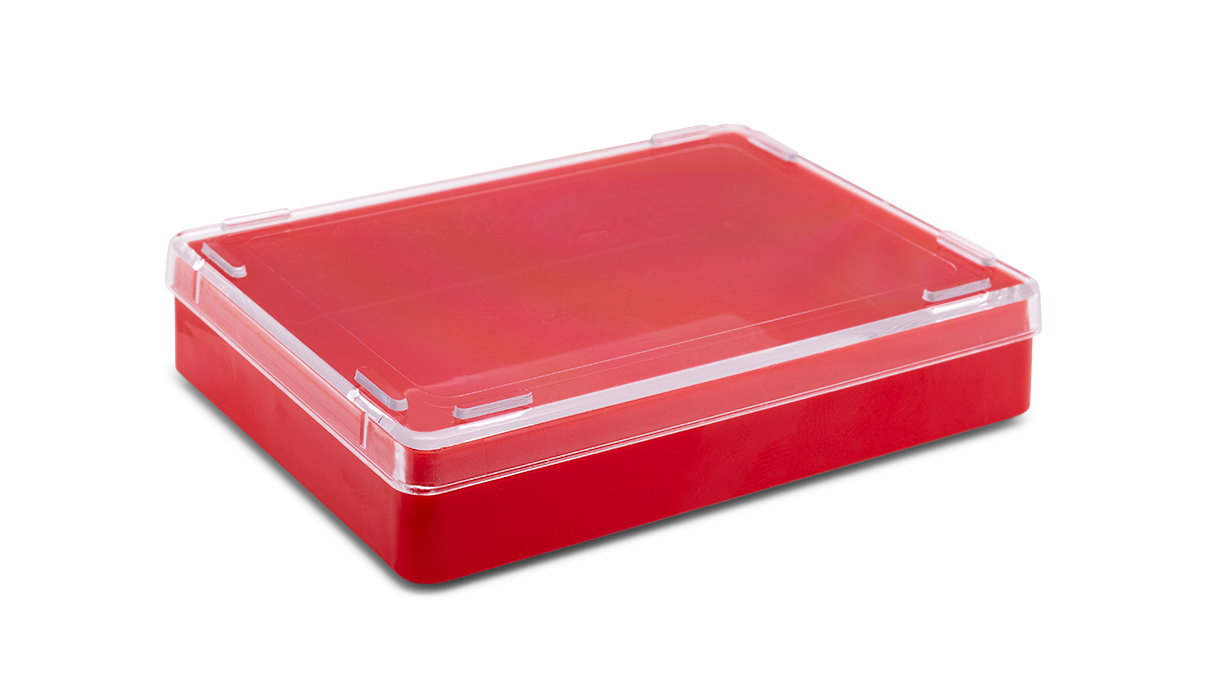 Boîte plastique avec couvercle, rouge, 17 x 90 x 64 mm