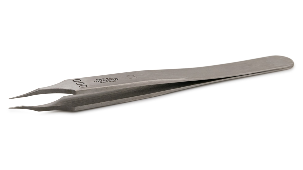 Dumont Brucelles forme 10/000, pour couder les spiraux Breguet, acier-carbone, 110 mm