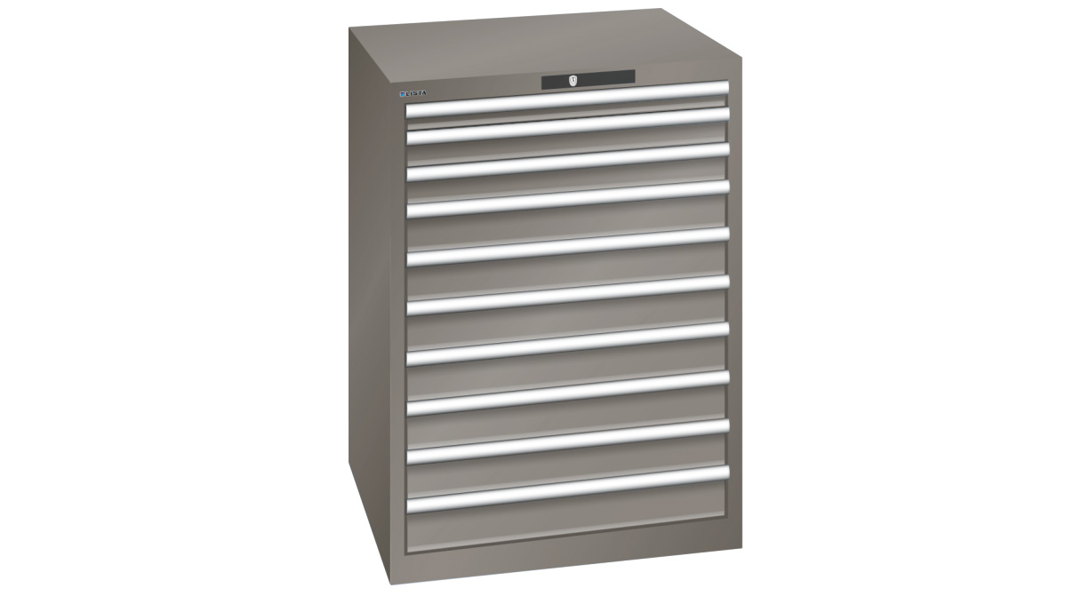 Lista armoire à tiroirs 36 x 27 E, 10 tiroirs, gris souris nacré, Key Lock, hauteur 850 mm