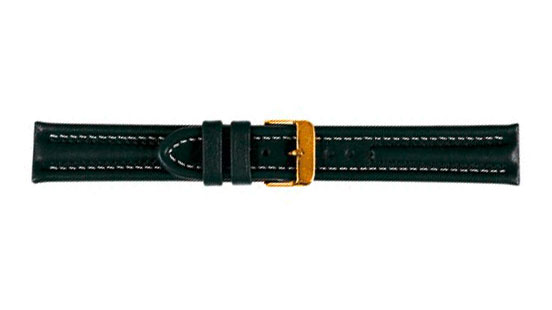 Bracelet de montre, Arizona Sport, Cuir de veau, 18 mm, Noir, Boucle Plaqué or