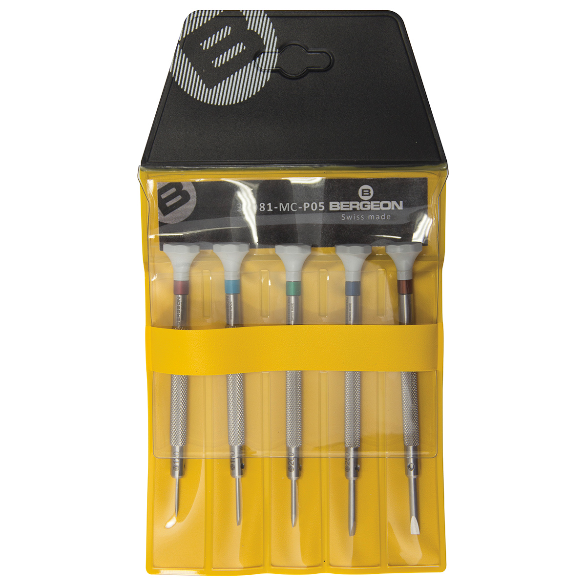 Bergeon 30081-C-P05 Pochette de 5 tournevis, mèches cruciformes