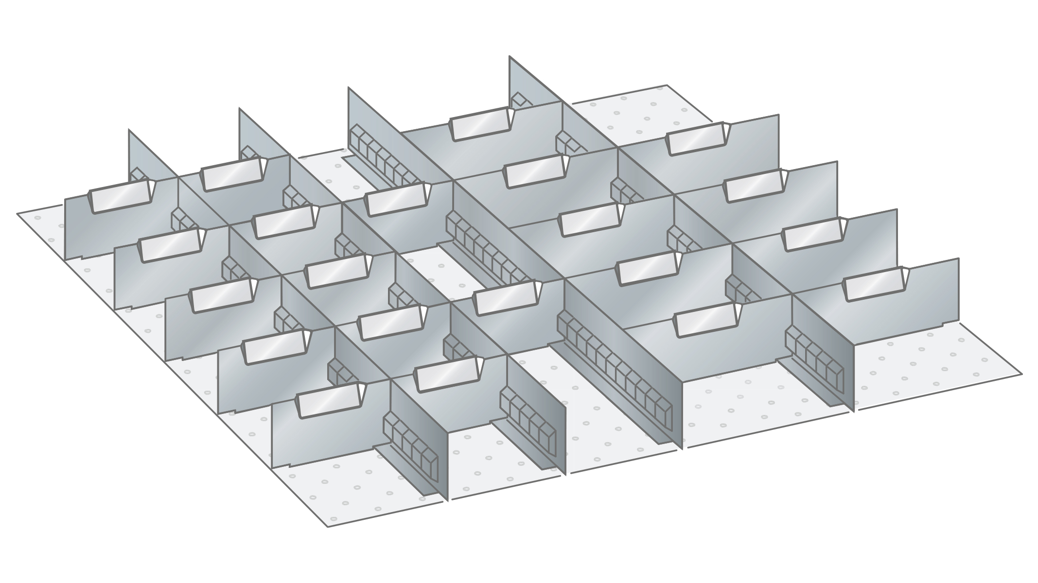 Matériel de subdivision Lista pour 36 x 36 E, 4 parois à fentes et 21 plaquettes séparatrices pour 50 mm
hauteur frontale