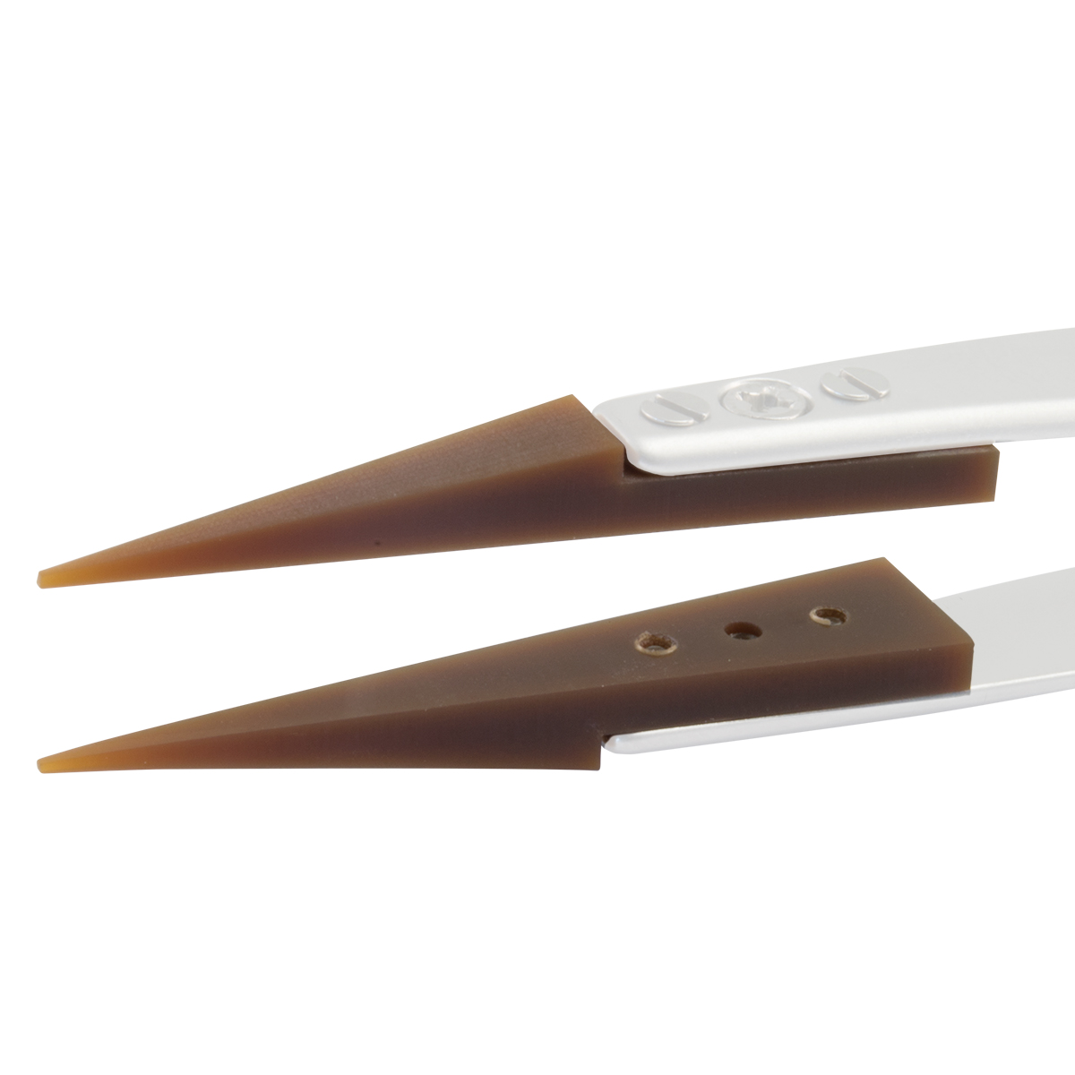 Paire de pointes de rechange pour pince à épiler AntiScratch, moyen, forme spéciale, pointes polymères, antistatique, non magnétique.