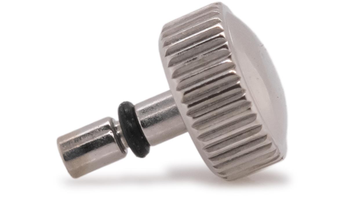 Couronne étanche, Forme japonaise, Acier inoxydable, Blanc, Tête Ø 3,25 mm, Filetage Ø 0,6 mm