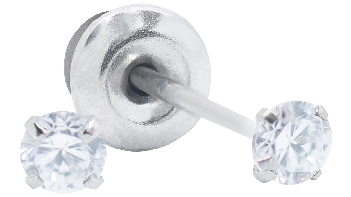 QPP Ohrstecker A67, Chaton Ø 2 mm, Zirkonia weiß, Edelstahl weiß, 1 Paar