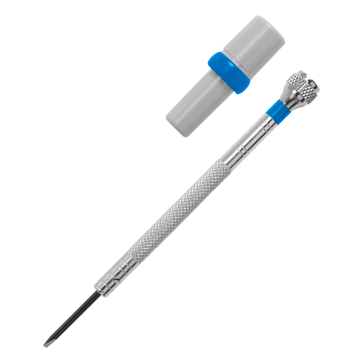 Tournevis à fente Basic, 2,5 mm, meulé en V, bleu, 3 mèches de rechange