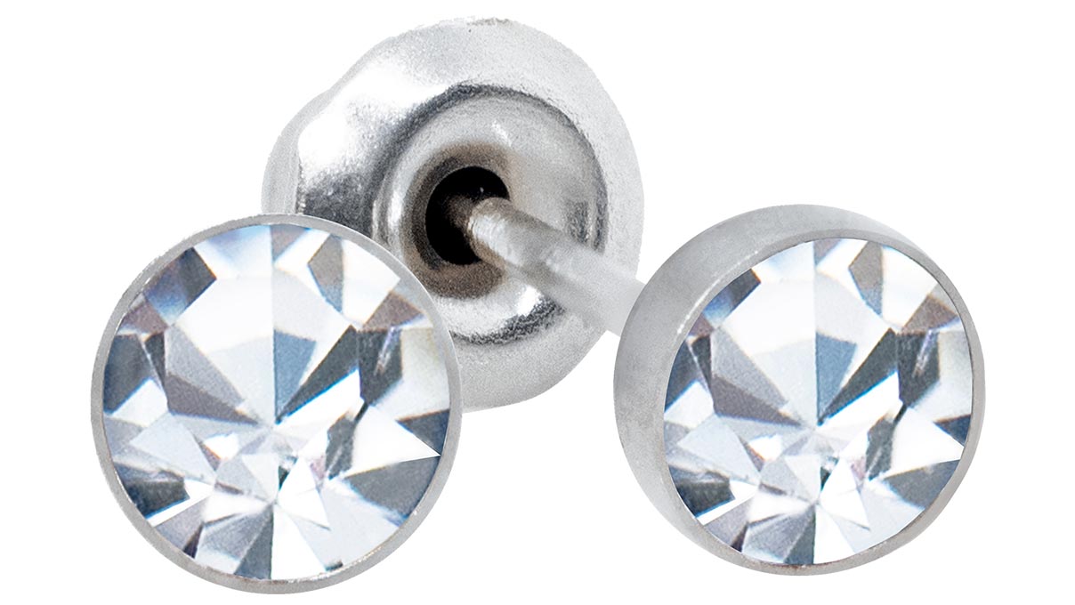 QPP Ohrstecker A29, Rund Ø 4 mm, Zirkonia weiß, Edelstahl weiß, 1 Paar