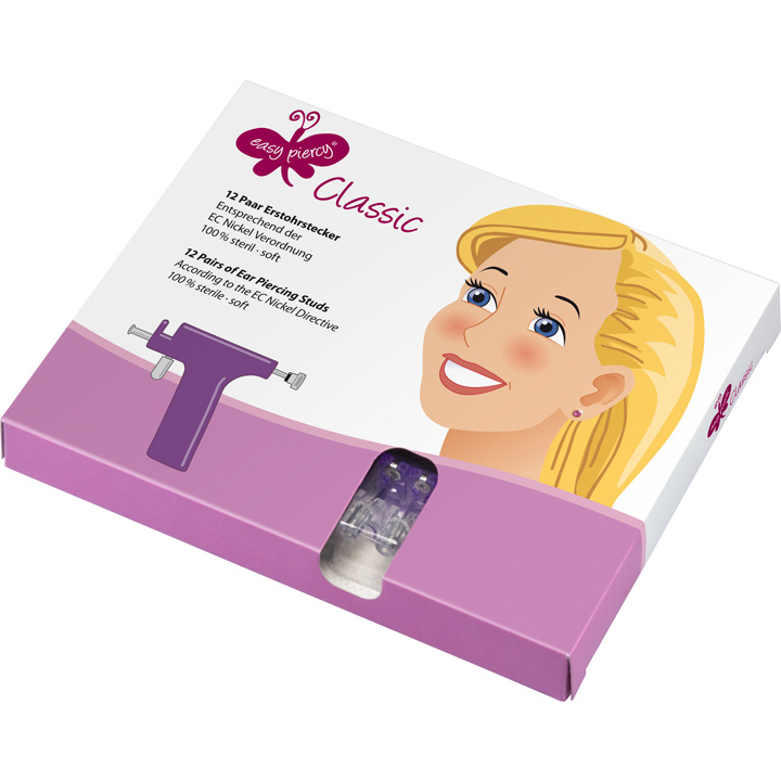 1 paire boutons d'oreilles Easy Piercy Classic, doré, mini imitation d'améthyste