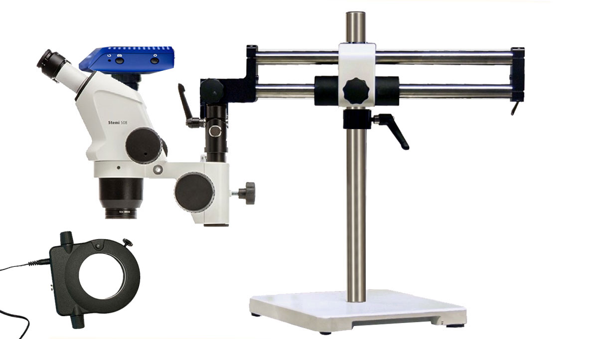 Stemi 508 doc, trépied de table avec double bras SDA, y compris Axiocam 208, WiFi et lampe annulaire
haute puissance HPRL