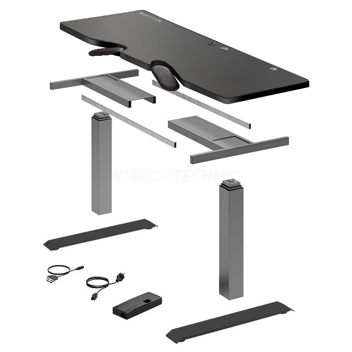 Établis Ergolift Advanced Mobile, anthracite, dimensions de la plaque 140 x 75  x 4 cm