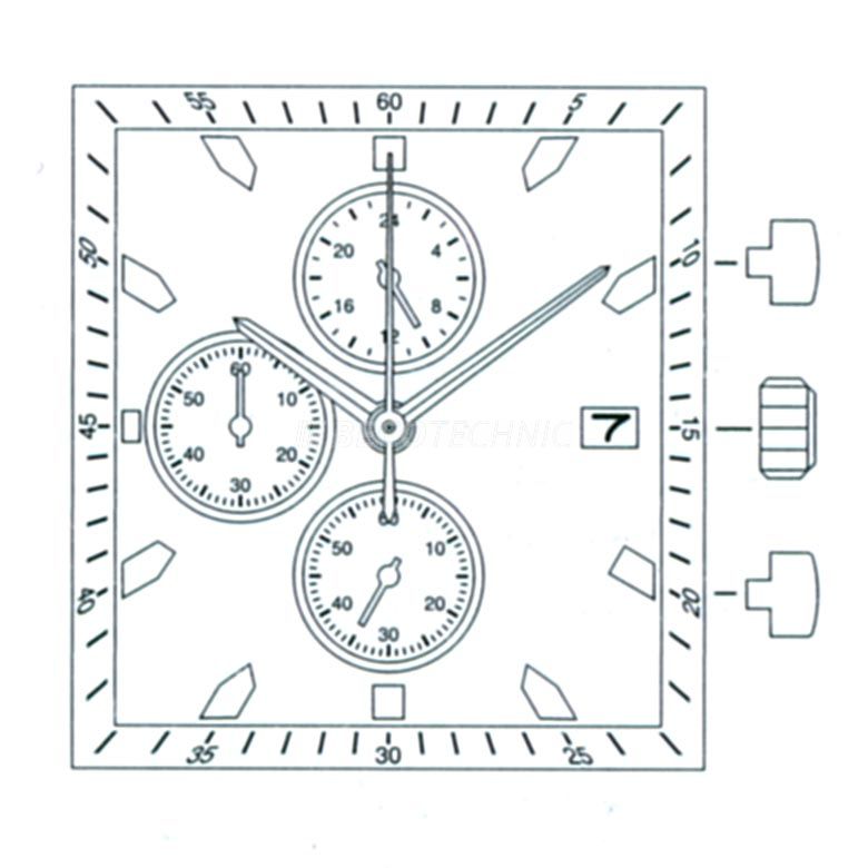 Mvt. Miyota FS11 10 1/2''' DATE3 SC CHRONO 3 EYES 24H SEC MIN Quartz (377 | SR626SW) - Parallel Push
