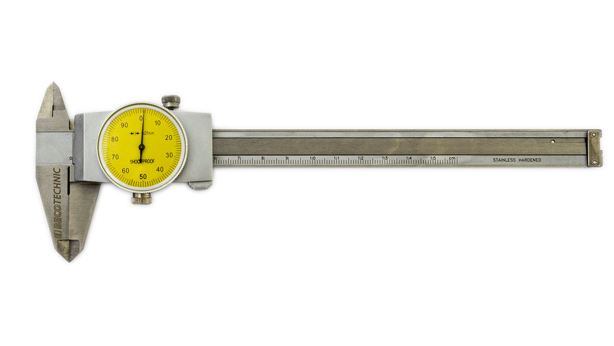 Calibre coulissant avec vis de blocage, acier inoxydable, plage de mesure 150 mm, cadran 0,01 mm