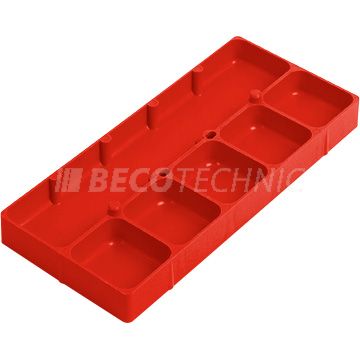 Boîte en plastique, empilable, 6 compartiments, rouge, 236 x 105 x 17 mm